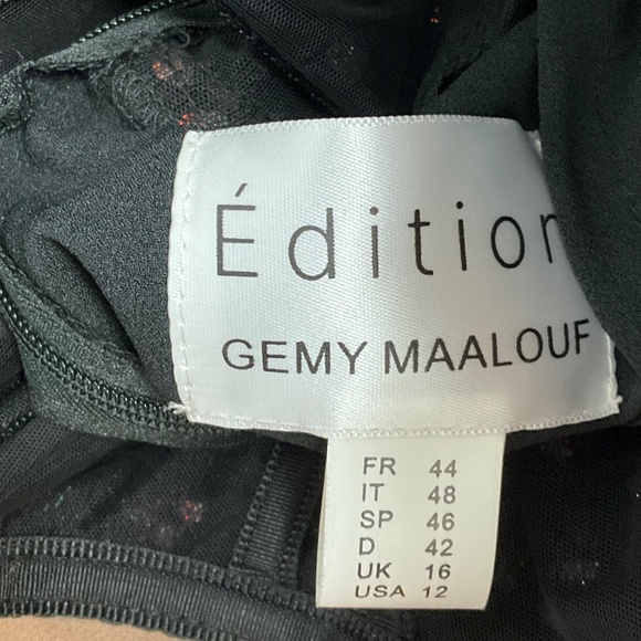 GEMY MAALOUF BLACK SEQUINED TIERED MESH TULLE COCKTAIL DRESS - Picture 4 of 5